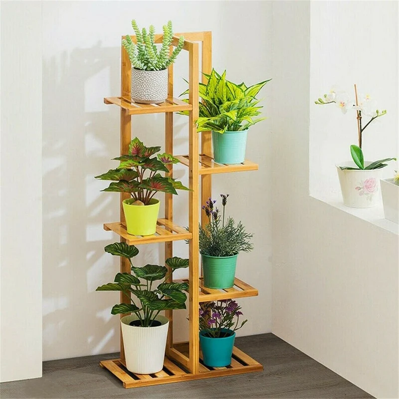 [US Warehouse] Bamboo-made 5/6-layer plant stand, flower pot stand, indoor and outdoor flower pot display stand unit