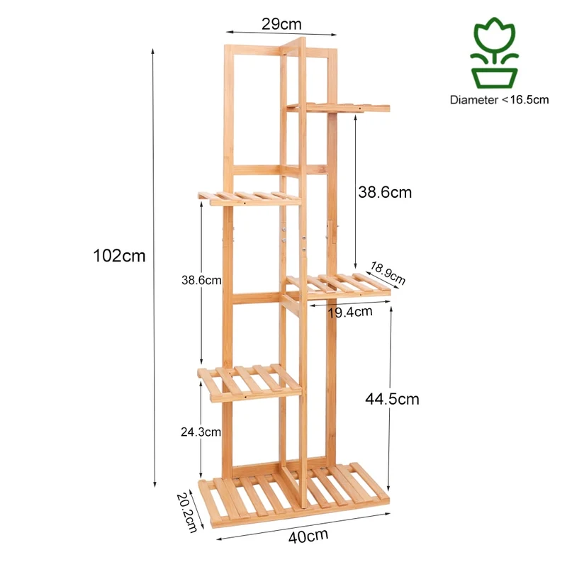 [US Warehouse] Bamboo-made 5/6-layer plant stand, flower pot stand, indoor and outdoor flower pot display stand unit