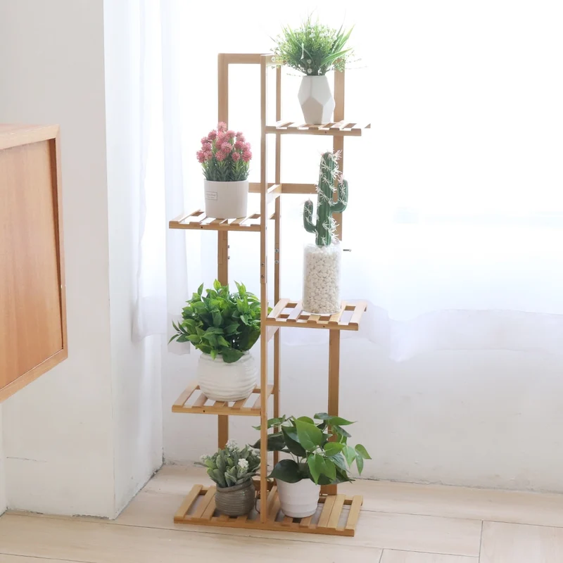 [US Warehouse] Bamboo-made 5/6-layer plant stand, flower pot stand, indoor and outdoor flower pot display stand unit