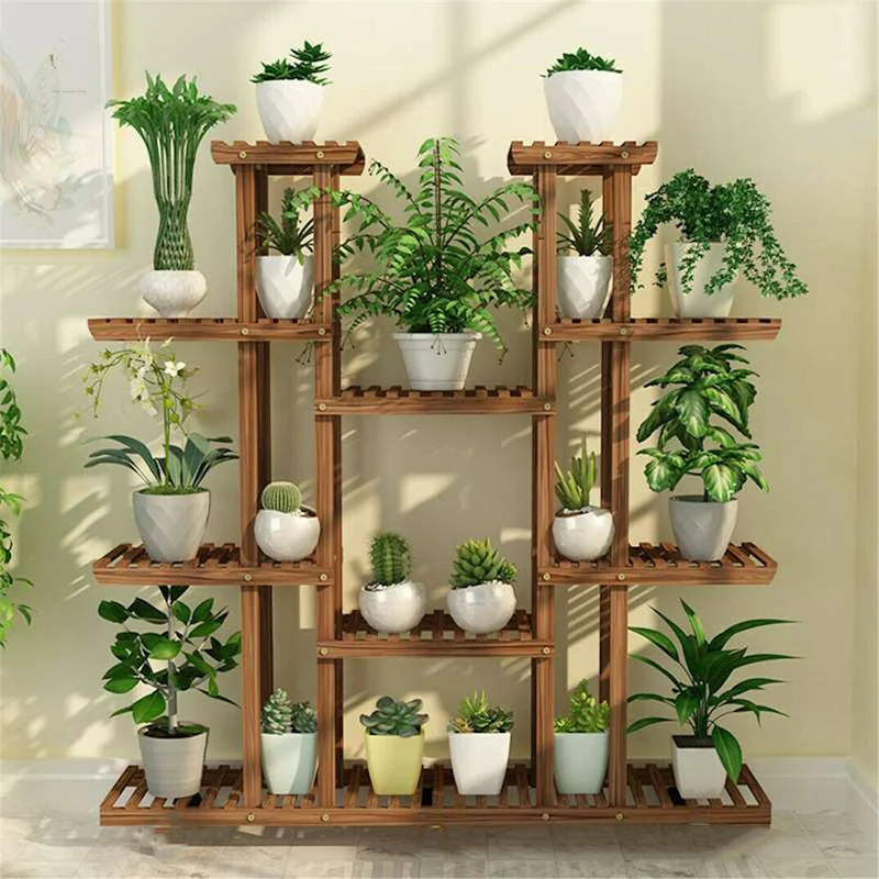 [US Warehouse] Multi-layer plant stand 46-inch high wooden flower stand 16 potted plant display storage rack indoor and outdoor