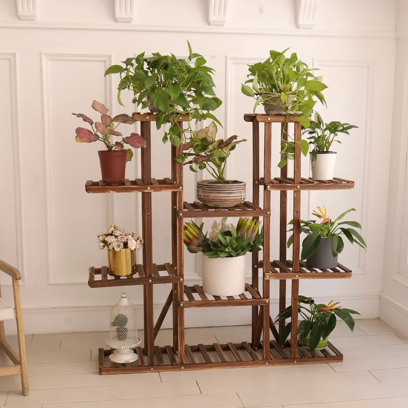 [US Warehouse] Multi-layer plant stand 46-inch high wooden flower stand 16 potted plant display storage rack indoor and outdoor