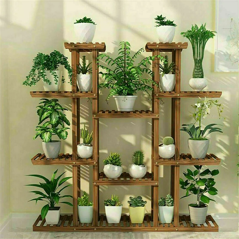 [US Warehouse] Multi-layer plant stand 46-inch high wooden flower stand 16 potted plant display storage rack indoor and outdoor