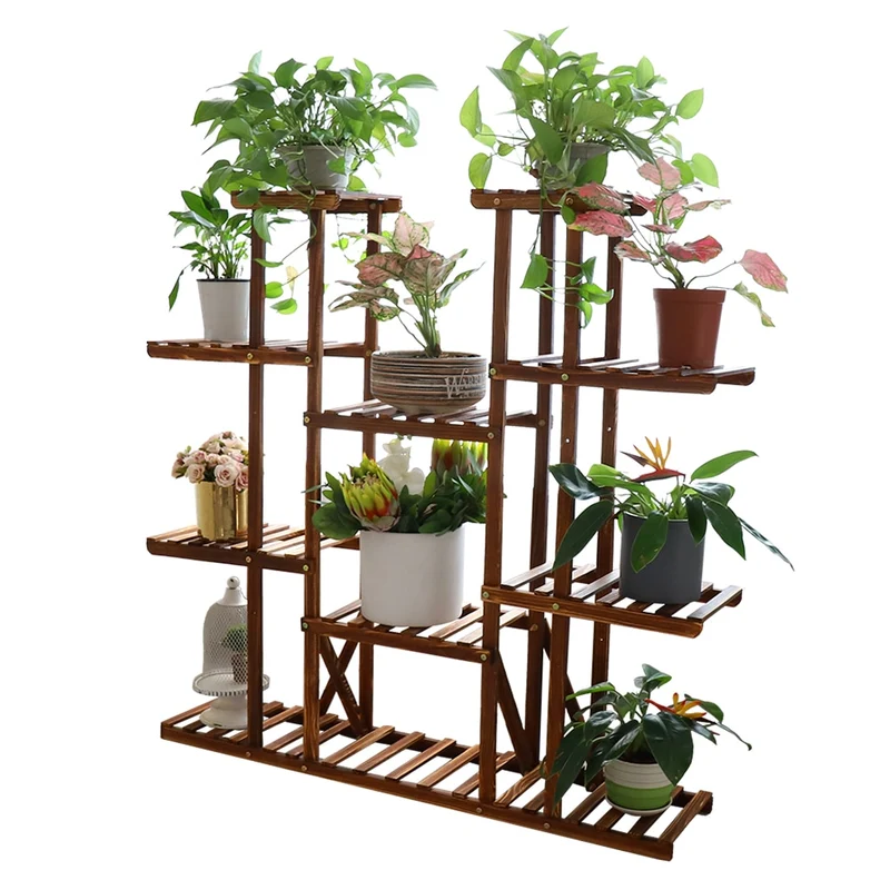 [US Warehouse] Multi-layer plant stand 46-inch high wooden flower stand 16 potted plant display storage rack indoor and outdoor
