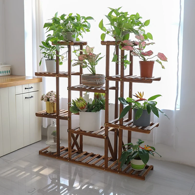 [US Warehouse] Multi-layer plant stand 46-inch high wooden flower stand 16 potted plant display storage rack indoor and outdoor
