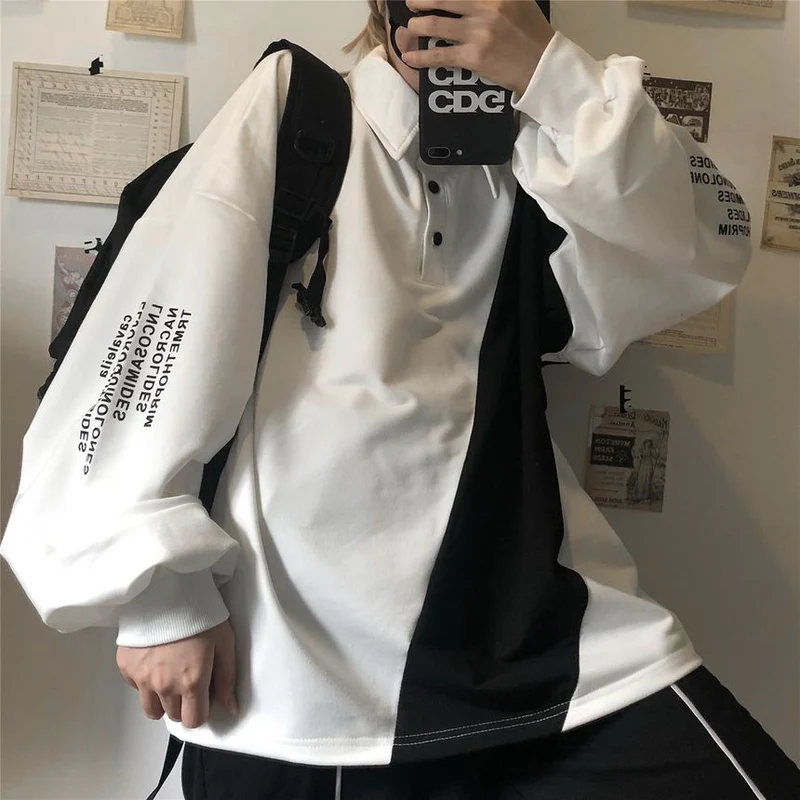 [Self-operated] Neutral color matching with two-color lettered Polo shirt