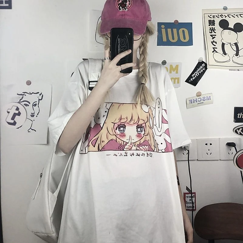 [Self-operated] Japanese cartoon print mid-sleeve T-shirt