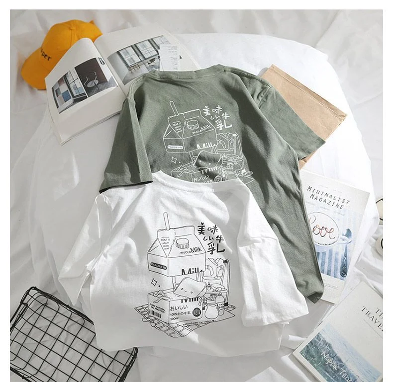 [Self-operated] Cartoon milk printed short-sleeved T-shirt, multiple colors available