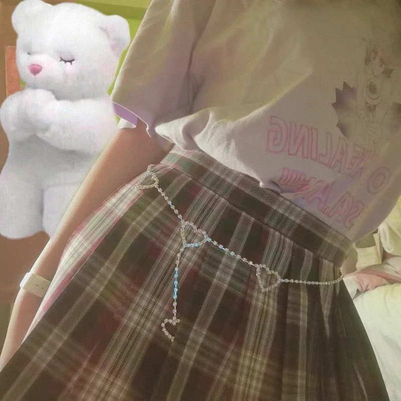 [Self-operated] Rhinestone heart-shaped chain belt cute chain decorative belt