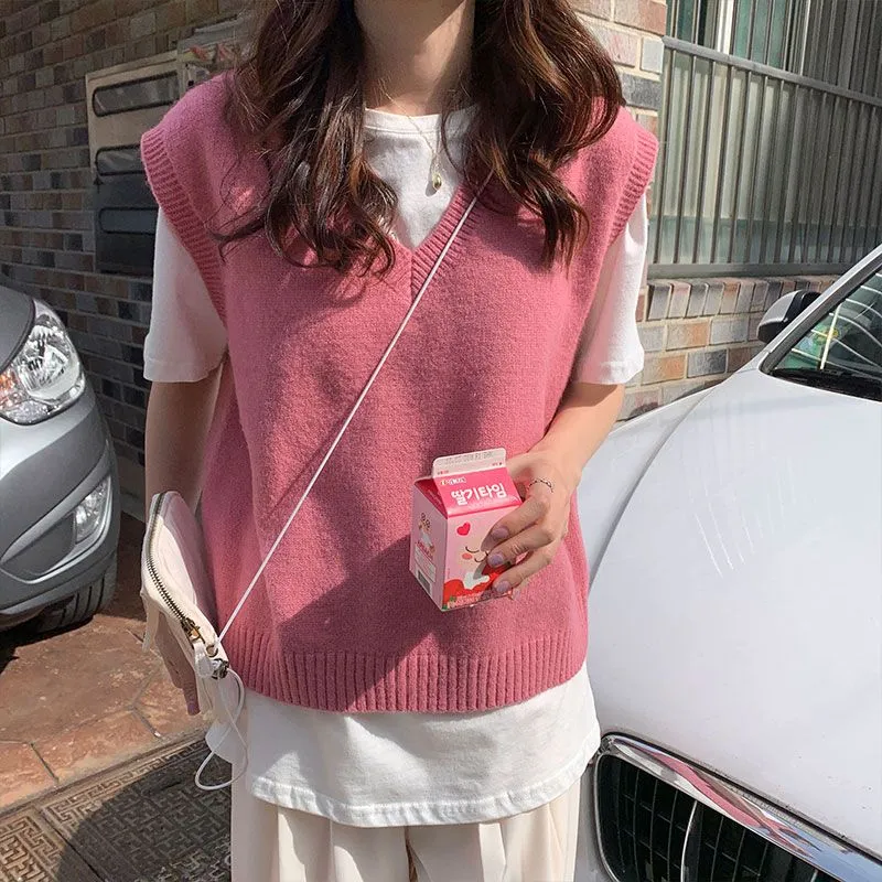 [Self-operated] V-neck knitted vest, multiple colors available