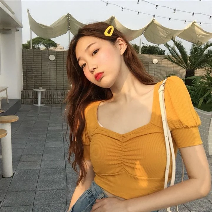 [Self-operated] Sweetheart collar short top, multiple colors available