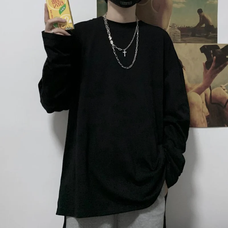 [Self-operated] Men's street solid color long-sleeved T-shirt, multiple colors available