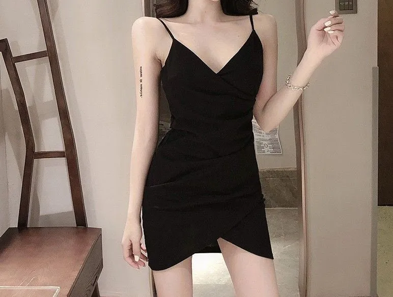 [Self-operated] Draped V-neck spaghetti strap bodycon mini dress available in multiple colors