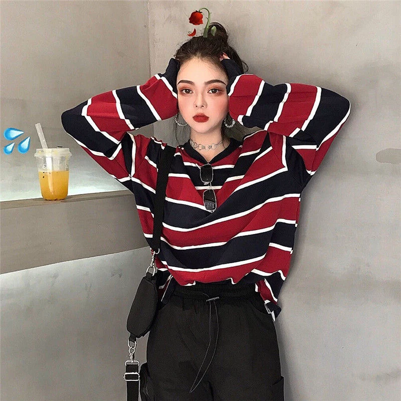[Self-operated] Fashionable striped sweatshirt top, two colors available