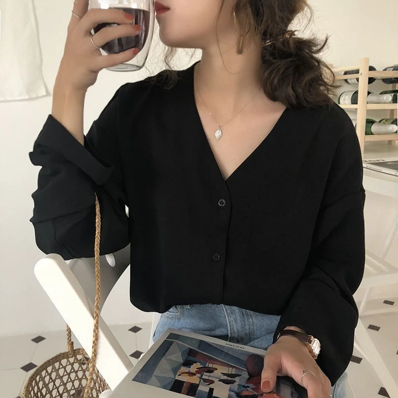 [Self-operated] Women's V-neck chiffon shirt, multiple colors available