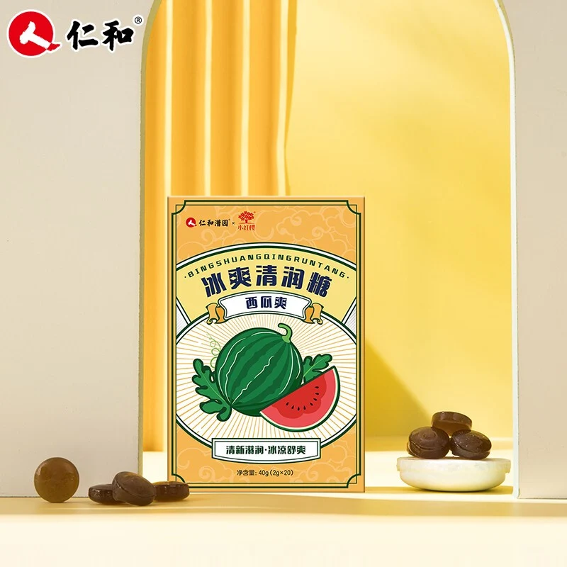[Self-operated] China RENHE Renhe Ice Cooling Candy Watermelon Refreshing 20 tablets Throat Lozenges Cool Mint Throat Lozenges to protect your throat
