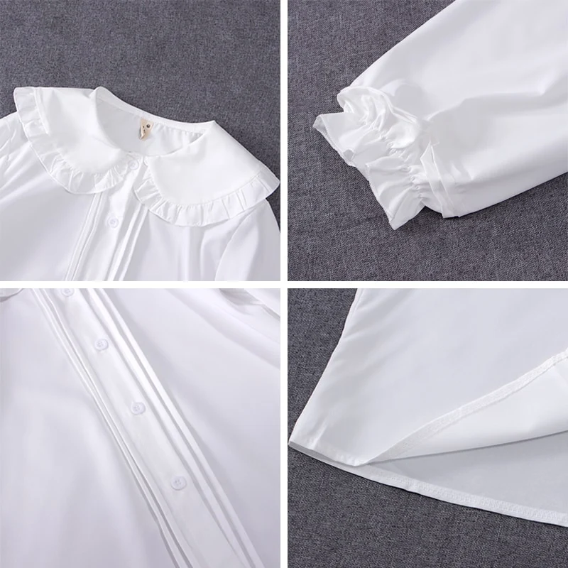 [US Warehouse] White shirt, Kawaii Peter Pan collar shirt, button-down long-sleeved cute ruffle top, Lolita style forest girl