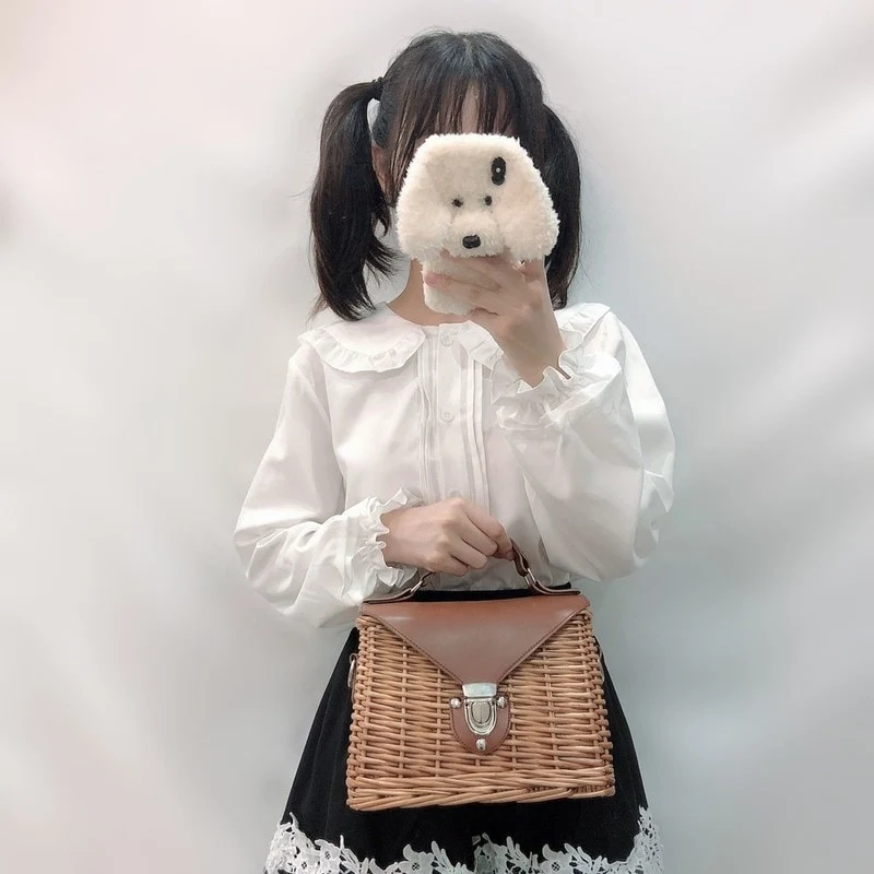 [US Warehouse] White shirt, Kawaii Peter Pan collar shirt, button-down long-sleeved cute ruffle top, Lolita style forest girl