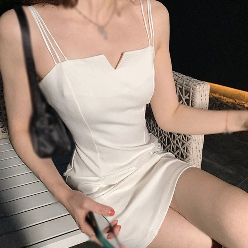 [US Warehouse] Summer Women's V-neck Solid Color Sleeveless Sexy Suspender Skirt Banquet Party Slim-fitting Hip Skirt