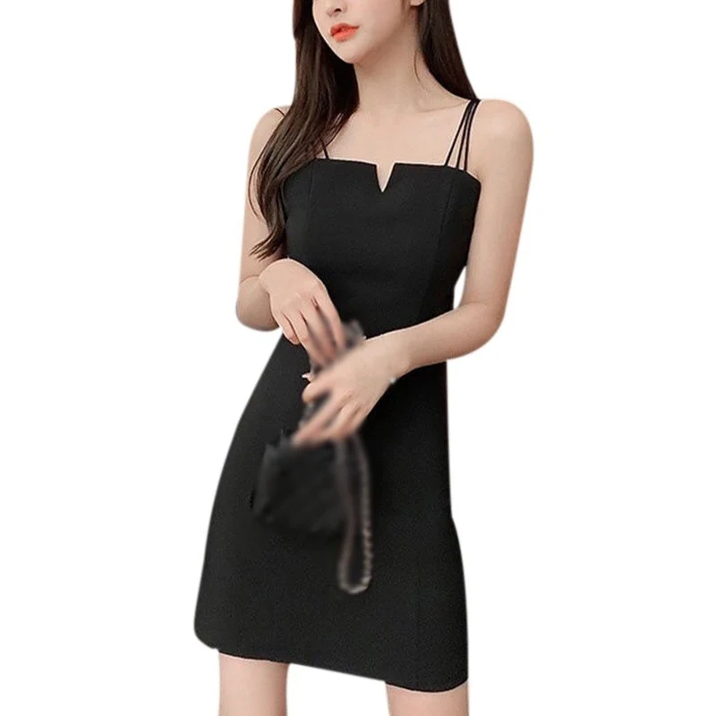 [US Warehouse] Summer Women's V-neck Solid Color Sleeveless Sexy Suspender Skirt Banquet Party Slim-fitting Hip Skirt