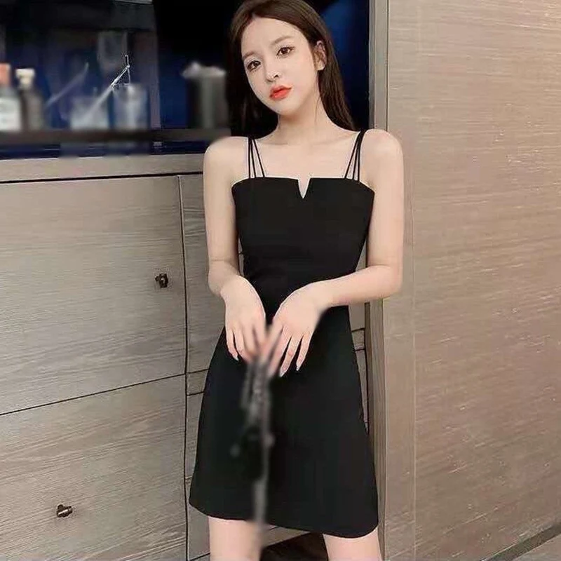 [US Warehouse] Summer Women's V-neck Solid Color Sleeveless Sexy Suspender Skirt Banquet Party Slim-fitting Hip Skirt