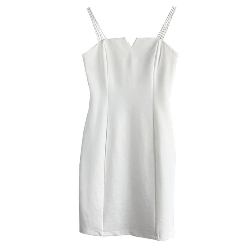 [US Warehouse] Summer Women's V-neck Solid Color Sleeveless Sexy Suspender Skirt Banquet Party Slim-fitting Hip Skirt