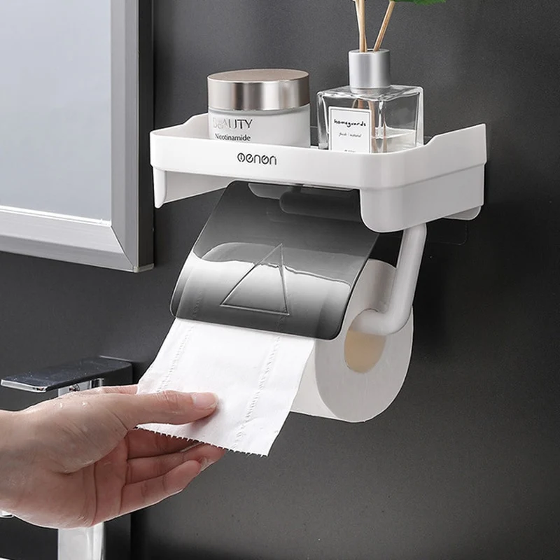 [US Warehouse] Wall-mounted toilet paper holder, bathroom tissue accessories holder, self-adhesive punch-free roll paper accessories