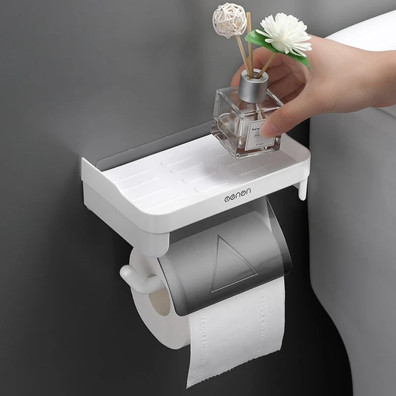 [US Warehouse] Wall-mounted toilet paper holder, bathroom tissue accessories holder, self-adhesive punch-free roll paper accessories