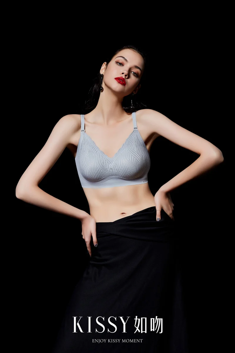 [Self-operated] Chinese KISSY lace bra, thin, no wires, small breasts, beautiful back, sexy deep V bra, breathable in summer, beautiful back, sports style, multiple colors available