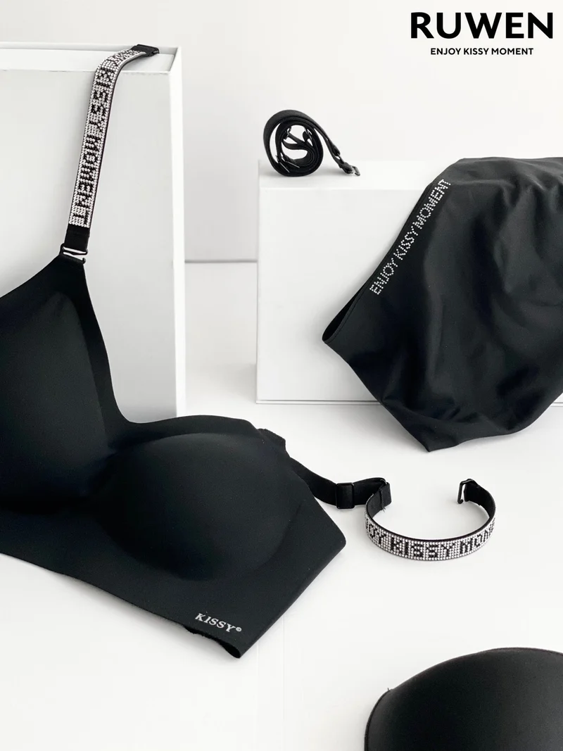 [Self-operated] China KISSY Upgraded Diamond Strap Style Wireless Seamless Underwear Push-up Yoga Bra Thin Summer Style Comes with Underwear and Breast Pads Available in Multiple Colors