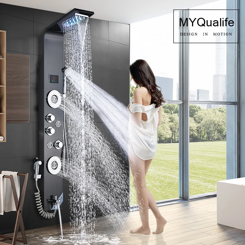 [US Warehouse] LED light shower faucet bathroom SPA massage head shower column system waterfall shower panel bidet sprayer