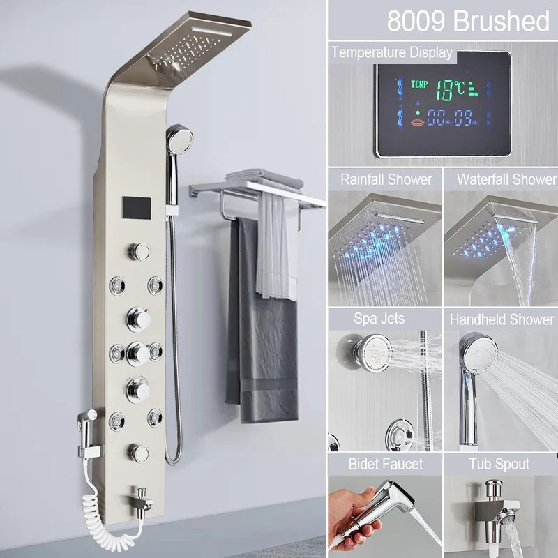 [US Warehouse] LED light shower faucet bathroom SPA massage head shower column system waterfall shower panel bidet sprayer