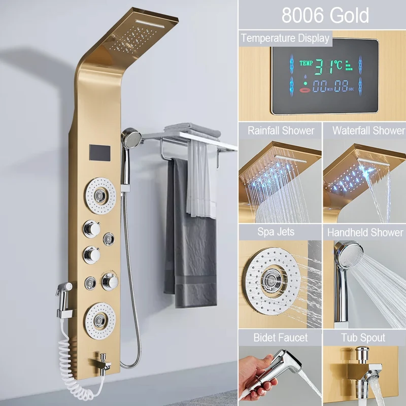 [US Warehouse] LED light shower faucet bathroom SPA massage head shower column system waterfall shower panel bidet sprayer