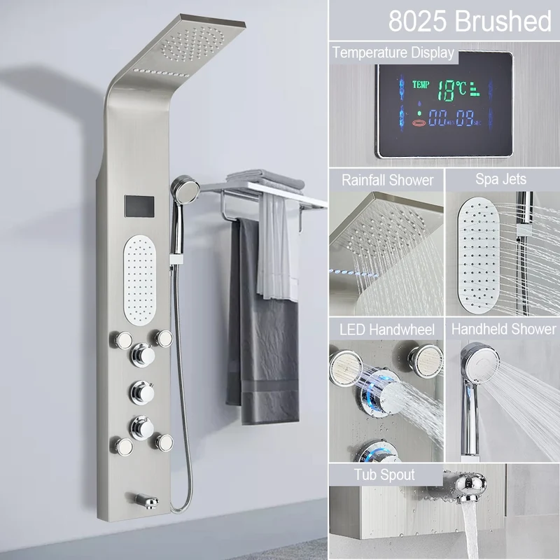 [US Warehouse] LED light shower faucet bathroom SPA massage head shower column system waterfall shower panel bidet sprayer
