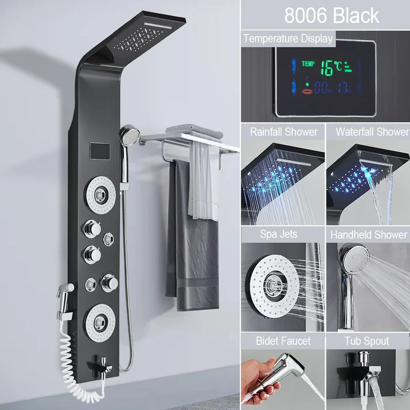 [US Warehouse] LED light shower faucet bathroom SPA massage head shower column system waterfall shower panel bidet sprayer