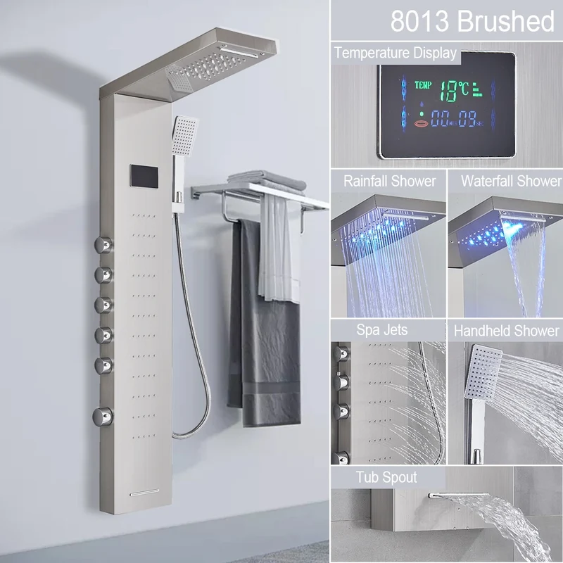 [US Warehouse] LED light shower faucet bathroom SPA massage head shower column system waterfall shower panel bidet sprayer