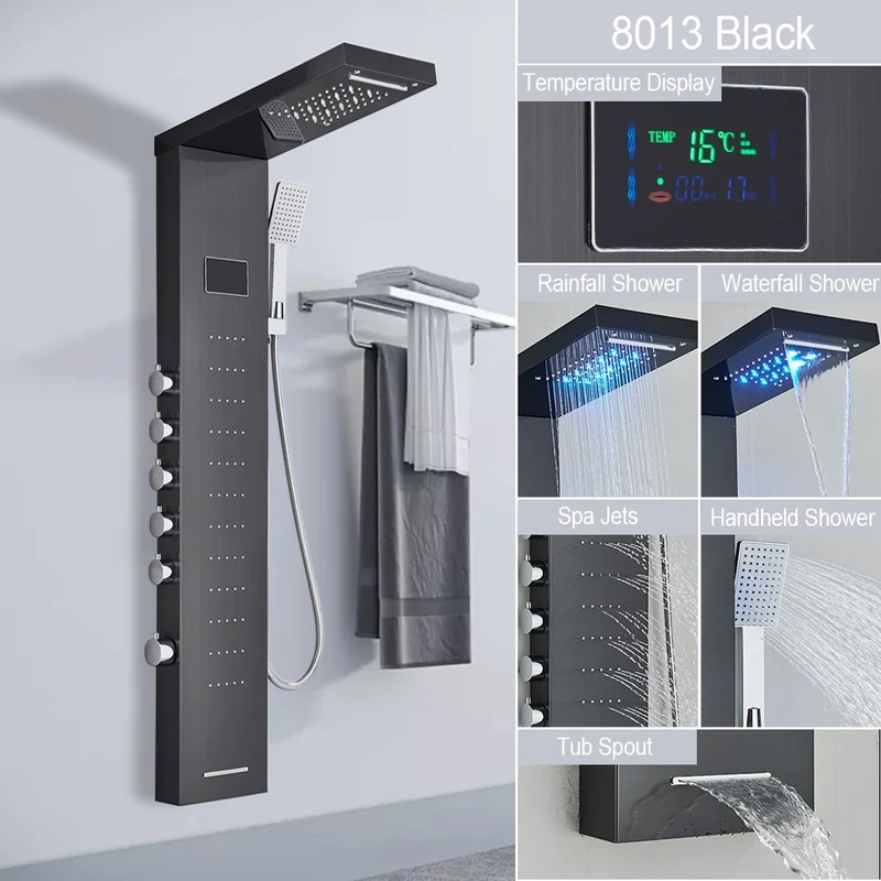 [US Warehouse] LED light shower faucet bathroom SPA massage head shower column system waterfall shower panel bidet sprayer