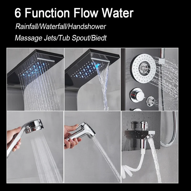 [US Warehouse] LED light shower faucet bathroom SPA massage head shower column system waterfall shower panel bidet sprayer