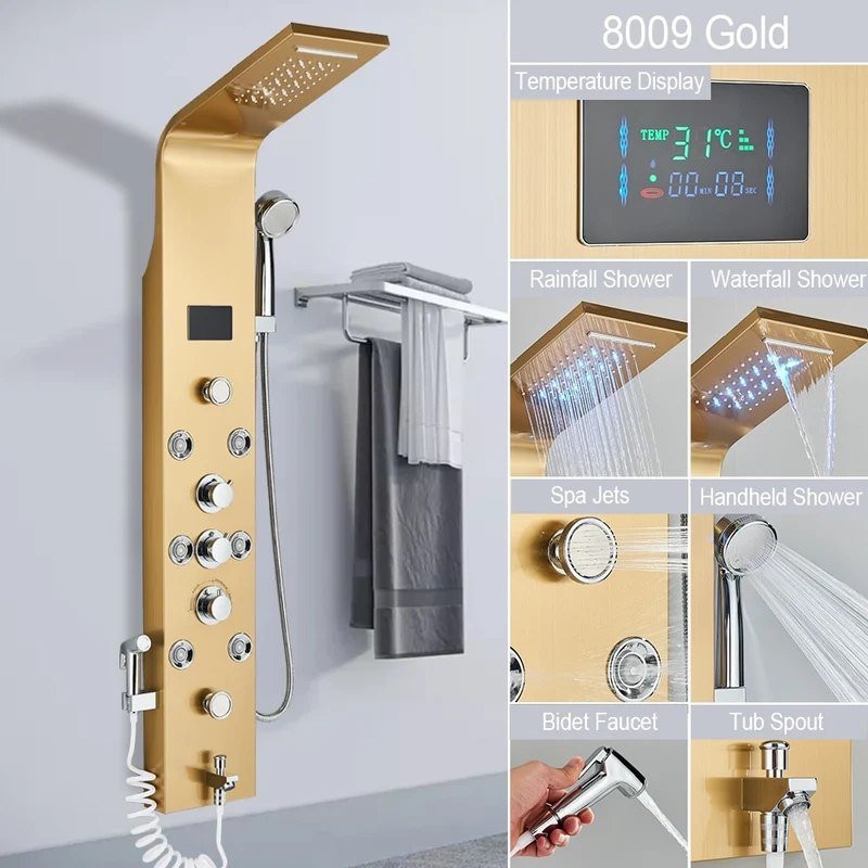 [US Warehouse] LED light shower faucet bathroom SPA massage head shower column system waterfall shower panel bidet sprayer