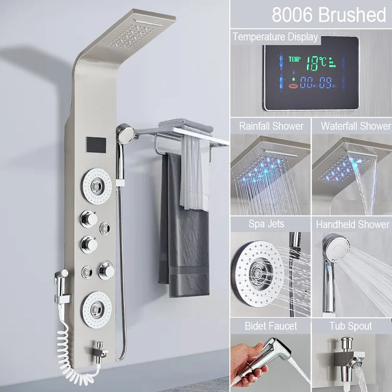 [US Warehouse] LED light shower faucet bathroom SPA massage head shower column system waterfall shower panel bidet sprayer