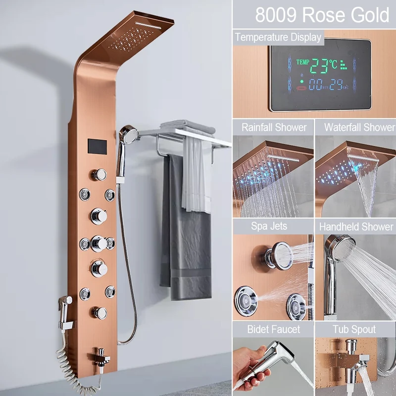 [US Warehouse] LED light shower faucet bathroom SPA massage head shower column system waterfall shower panel bidet sprayer
