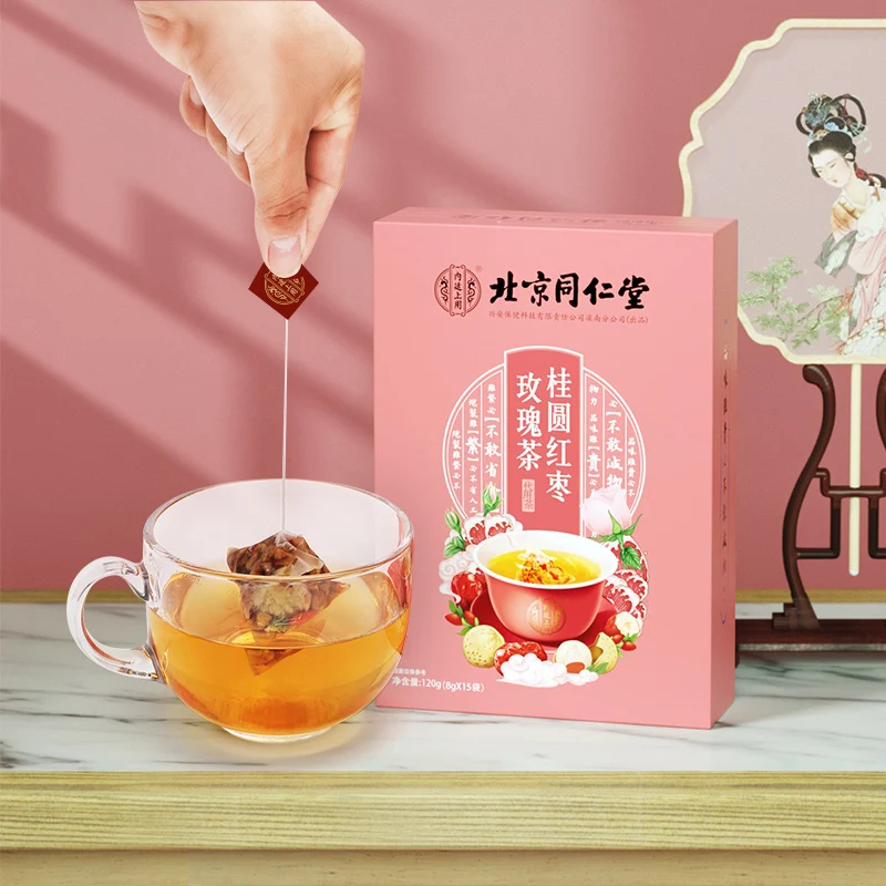 [Self-operated] China Beijing Tong Ren Tang Longan Red Date Rose Tea 120g Qi Nourishing Blood Warming Palace Tea Beauty Beauty Health Tea Bag