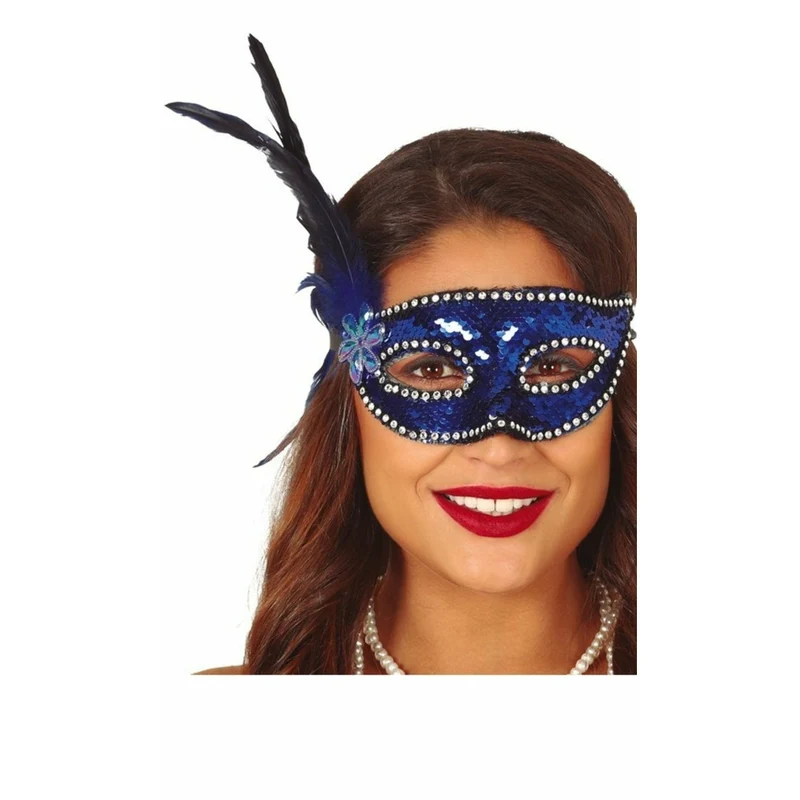 Venezianische Maske blaue Pailletten