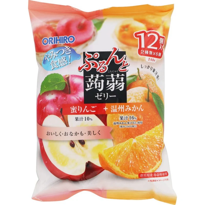 [Self-operated] Japanese ORIHIRO low-calorie konjac juice jelly 12 pieces, ready to eat, honey apple + Wenzhou tangerine double flavor