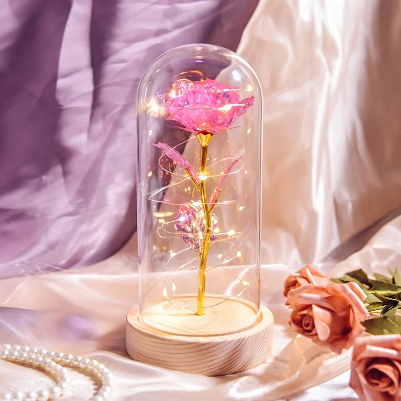 [US Warehouse] Beauty and the Beast Glass Preserved Rose Galaxy Rose LED Light Artificial Flower Christmas Valentine's Day Birthday Gift