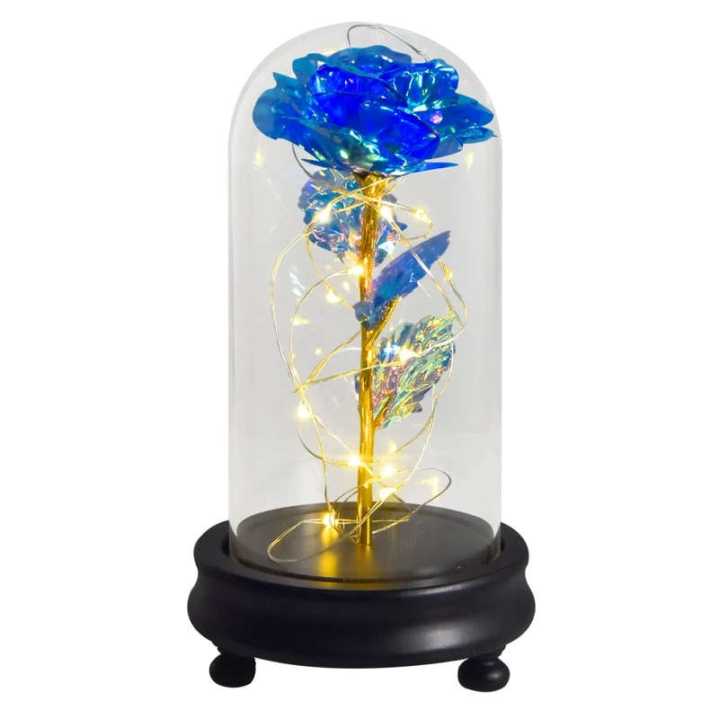 [US Warehouse] Beauty and the Beast Glass Preserved Rose Galaxy Rose LED Light Artificial Flower Christmas Valentine's Day Birthday Gift