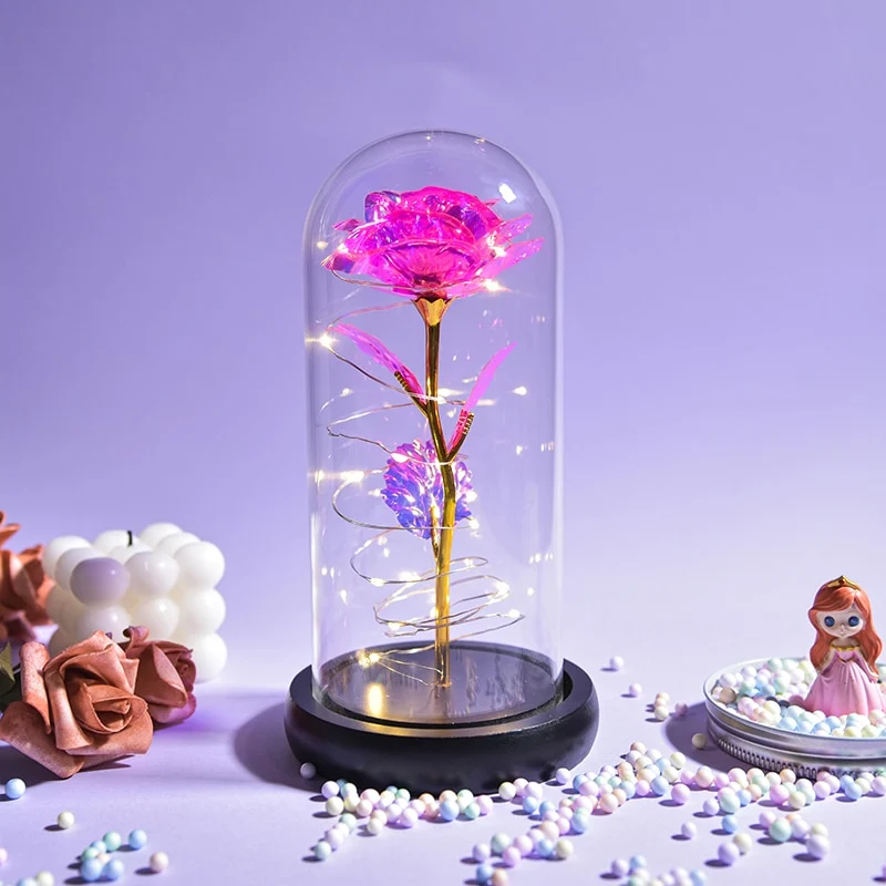 [US Warehouse] Beauty and the Beast Glass Preserved Rose Galaxy Rose LED Light Artificial Flower Christmas Valentine's Day Birthday Gift