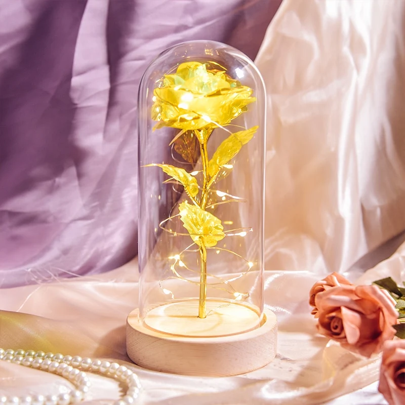 [US Warehouse] Beauty and the Beast Glass Preserved Rose Galaxy Rose LED Light Artificial Flower Christmas Valentine's Day Birthday Gift