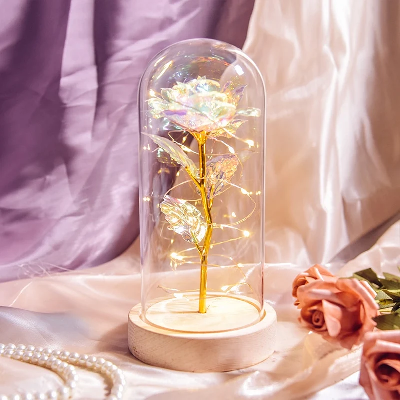 [US Warehouse] Beauty and the Beast Glass Preserved Rose Galaxy Rose LED Light Artificial Flower Christmas Valentine's Day Birthday Gift