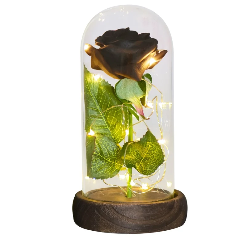 [US Warehouse] Beauty and the Beast Glass Preserved Rose Galaxy Rose LED Light Artificial Flower Christmas Valentine's Day Birthday Gift