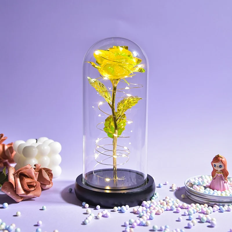 [US Warehouse] Beauty and the Beast Glass Preserved Rose Galaxy Rose LED Light Artificial Flower Christmas Valentine's Day Birthday Gift